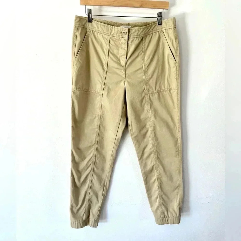 Garnet Hill Khaki Cotton Jogger Flat Front Pant Size 10